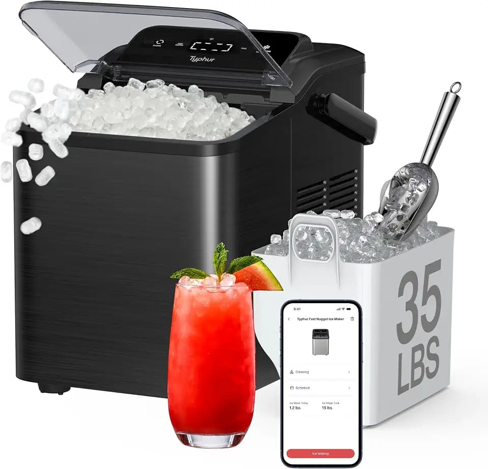 Typhur Nugget Ice Maker Countertop, Self-Cleaning Pump, Black Steel