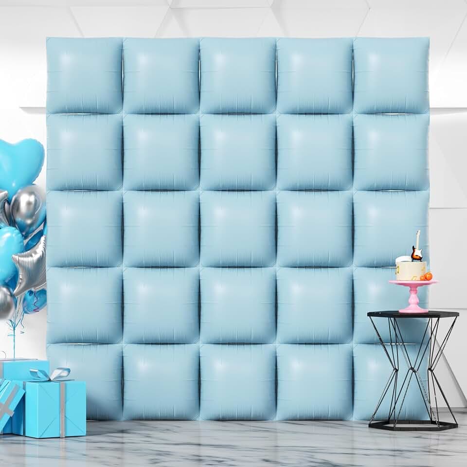 NISOCY 25PCS Pastel Blue Square Foil Balloons Wall Backdrop