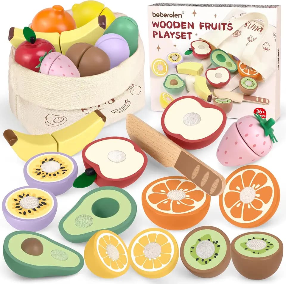 Kinderküche Spielküche Zubehör aus Holz, Küchenspielzeug Schneiden Obst