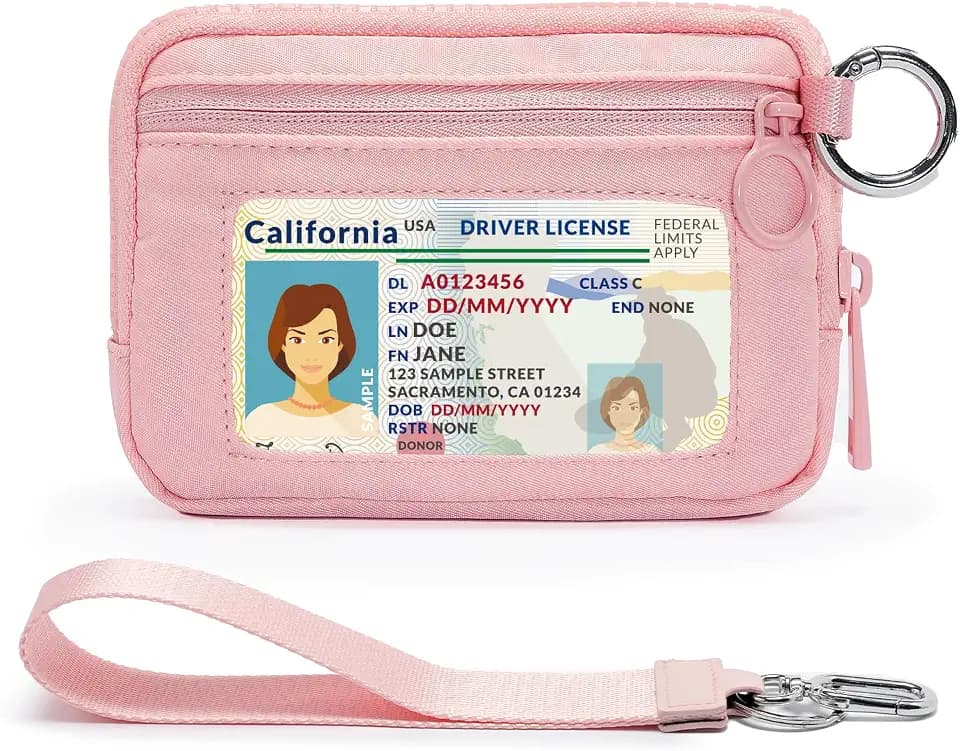 Small Wristlet Wallets for Women with Clear ID Window, Keychain Coin Purse