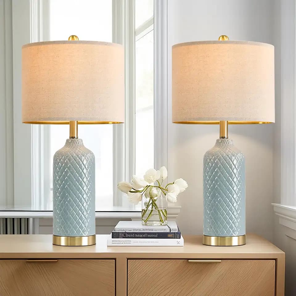 24.25" Modern Ceramic Blue Table Lamps Set of 2 for Living Room Bedroom