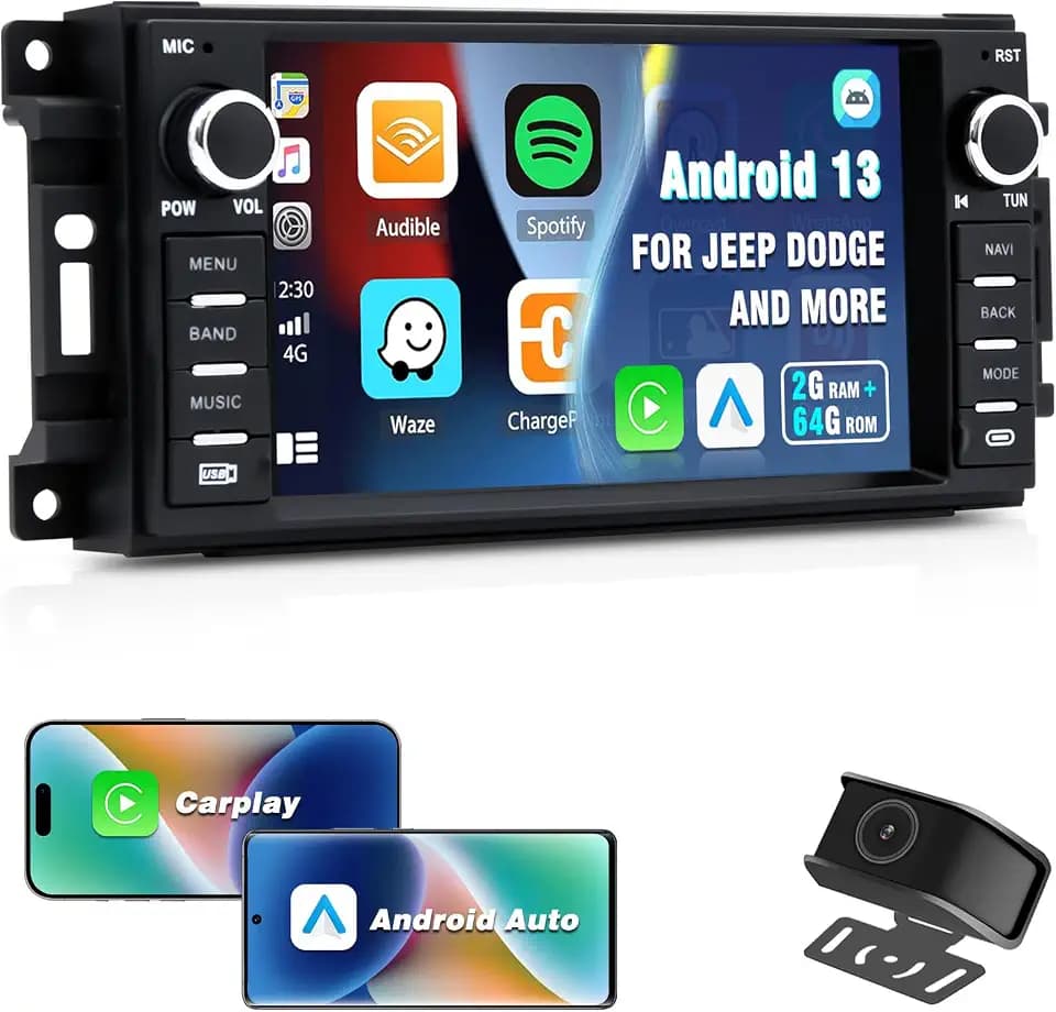 Car Radio Stereo for Jeep Wrangler Chrysler Dodge, CarPlay/Android Auto