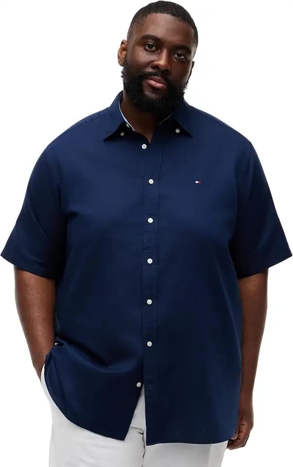 Tommy Hilfiger Herren Bt-cl Linen BLND Solid Ss Rf S-b Mw0mw44062 S/S Shirt