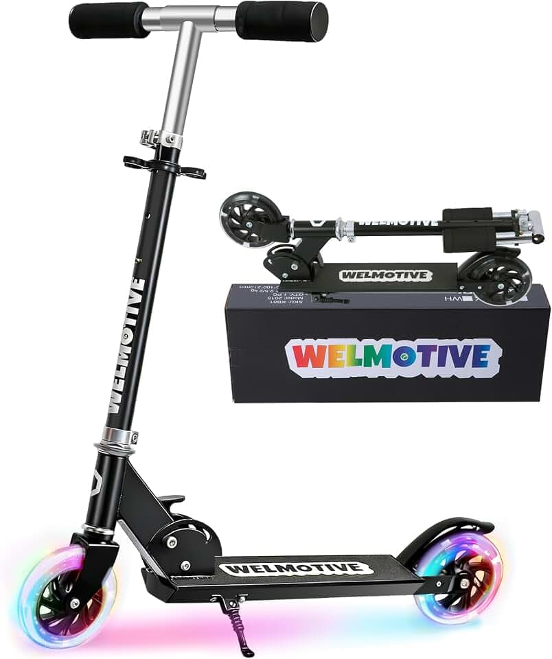 Roller Kinder 2 Räder, Klappbar Kinderroller für Mädchen Jungen, Tretroller mit LED Leuchtende Räder, 3 Höhenverstellbare, Ständer, Scooter for Kinder ab 3-12 Jahre
