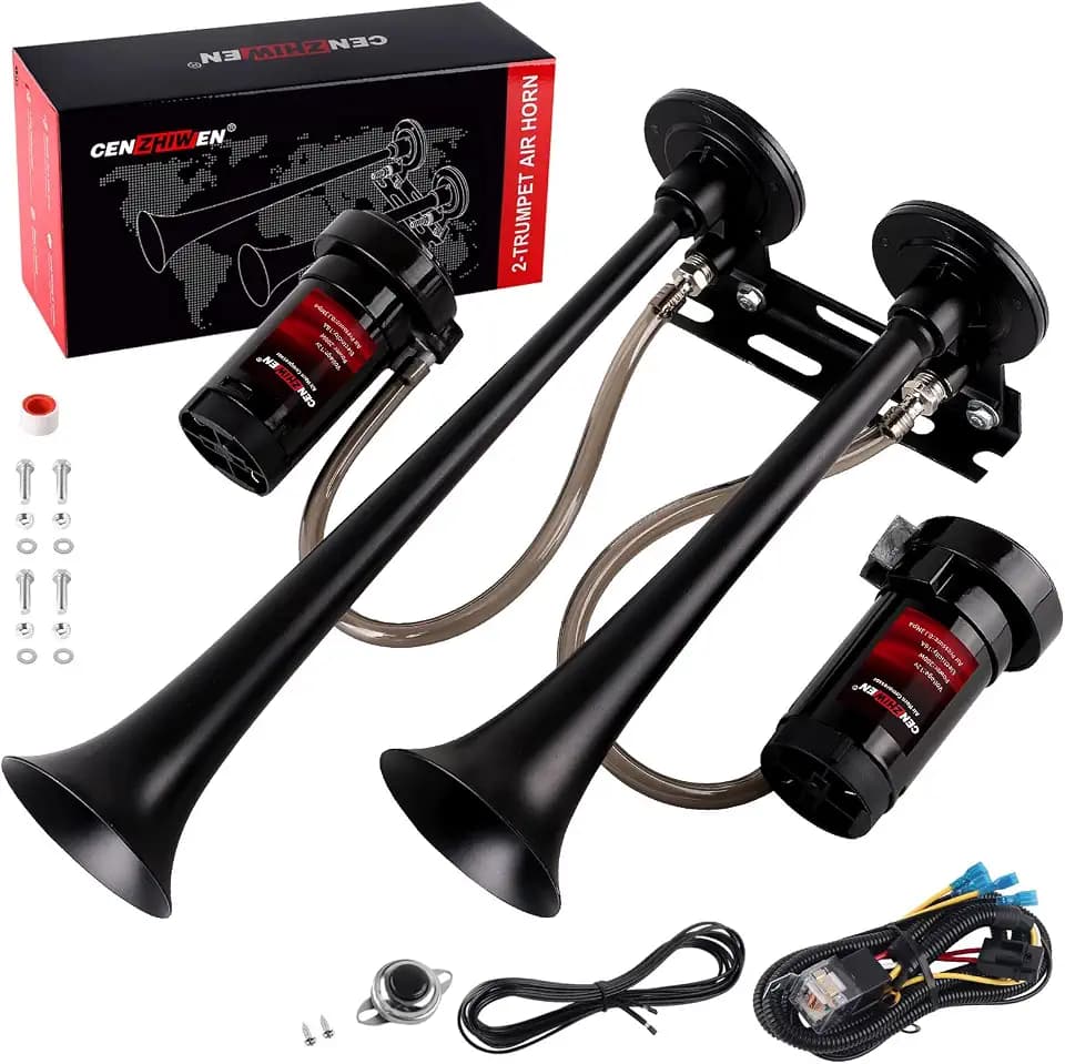 12V Metal 2-Trumpet Train Horn for Truck Kit with 2 Air Compressors