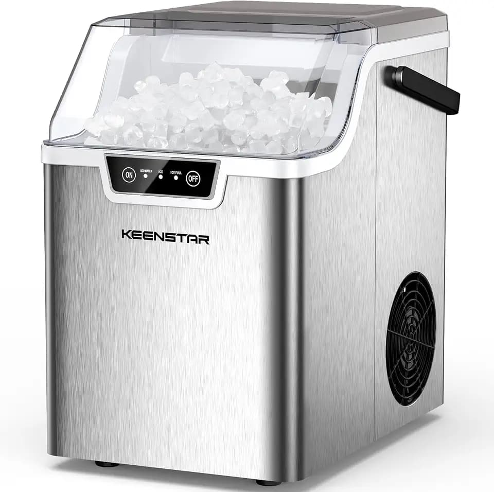 KEENSTAR Nugget Countertop Ice Maker with Soft Chewable Ice 40Lbs/24H, Pebble Sonic Ice Machine with Basket and Scoop, Ready in 5 Mins, Auto Self-Cleaning