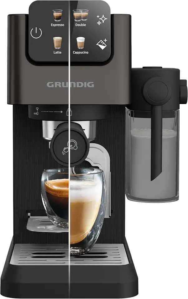Grundig KSM 6430 Siebträgermaschine | Für Espresso, Latte Macchiato & Cappuccino, mit Milchsystem & Zweifachdüse | 1628 W, 20 Bar