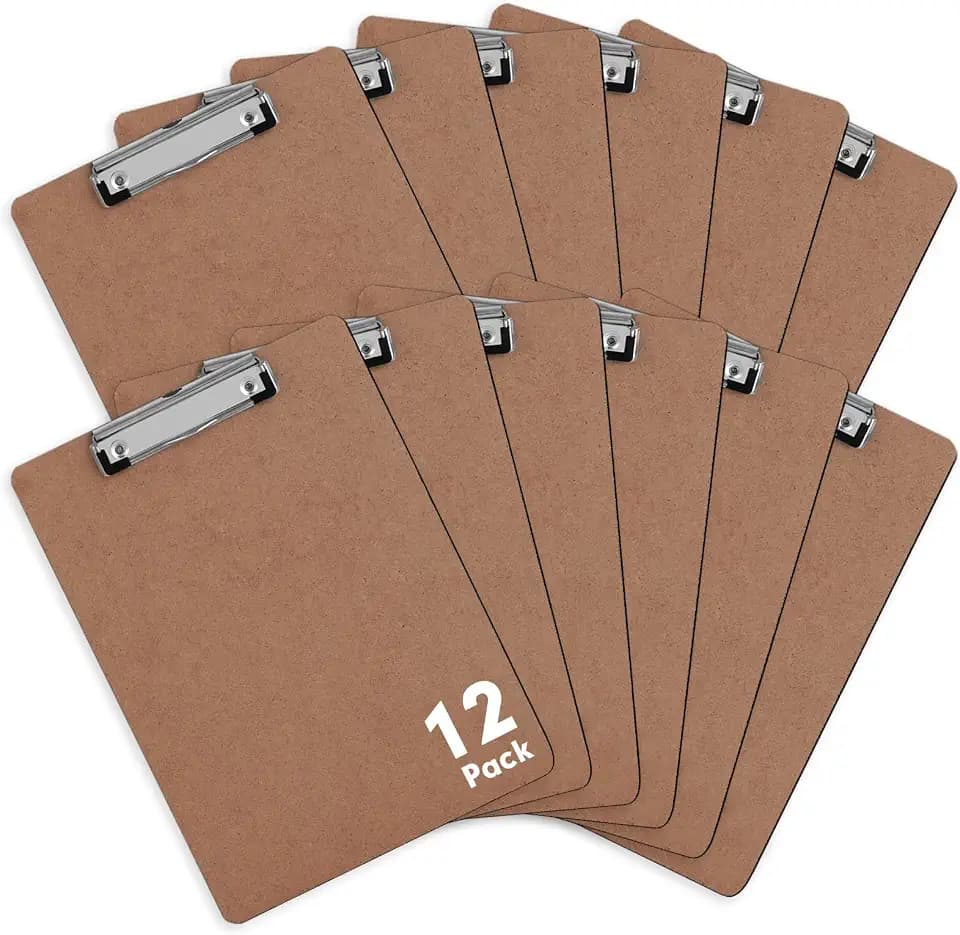 PANDRI 12 Pack Hardboard Clipboards, Low Profile Clip, A4 Letter Size