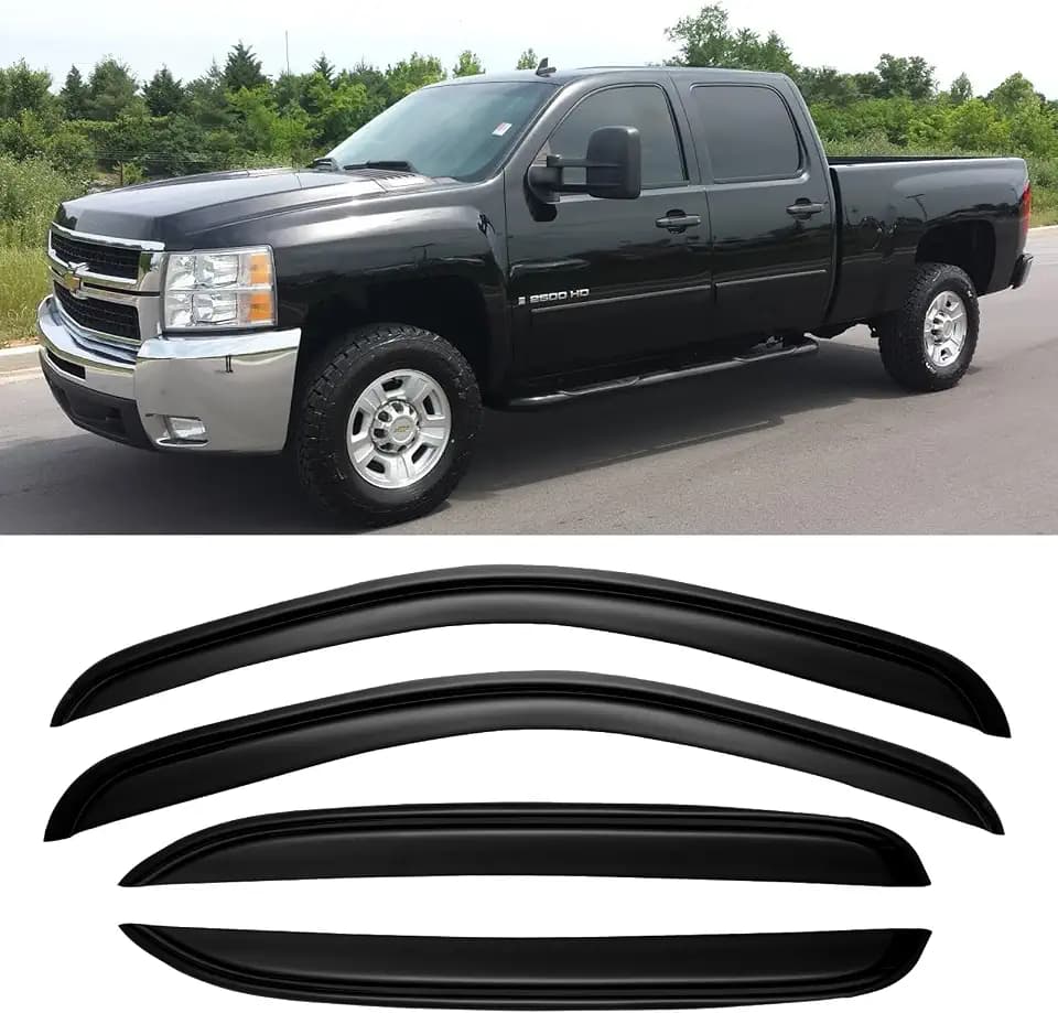 Window Rain Guards for 2007-2013 Chevy Silverado/GMC Sierra 1500/Avalanche, 07-14 Silverado/Sierra 2500HD 3500 HD/Suburban/Yukon XL Window Visors Vent Guard Shade Deflector Crew Cab
