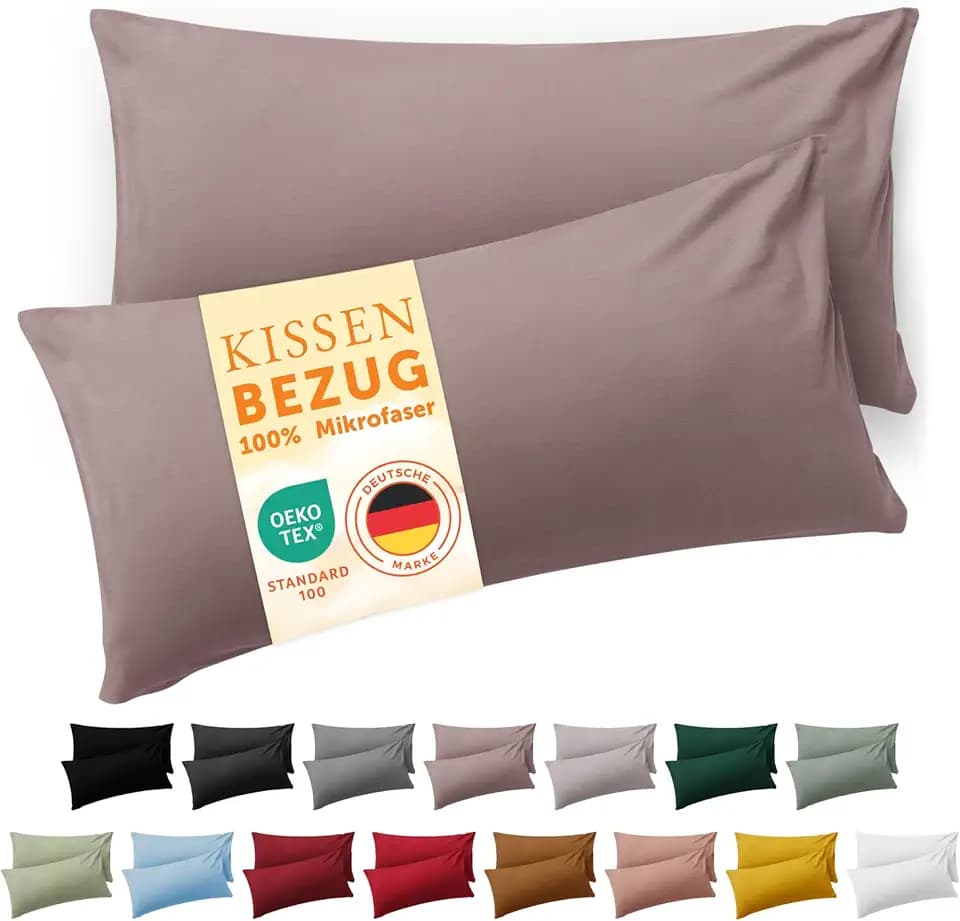 Blumtal Kissenbezug 50 x 80, 2 Stück - Oeko-TEX zert. Kissenbezüge 100% Mikrofaser in extra weich & waschmaschinenfest - Bezug Kissen 50x80 Taupe