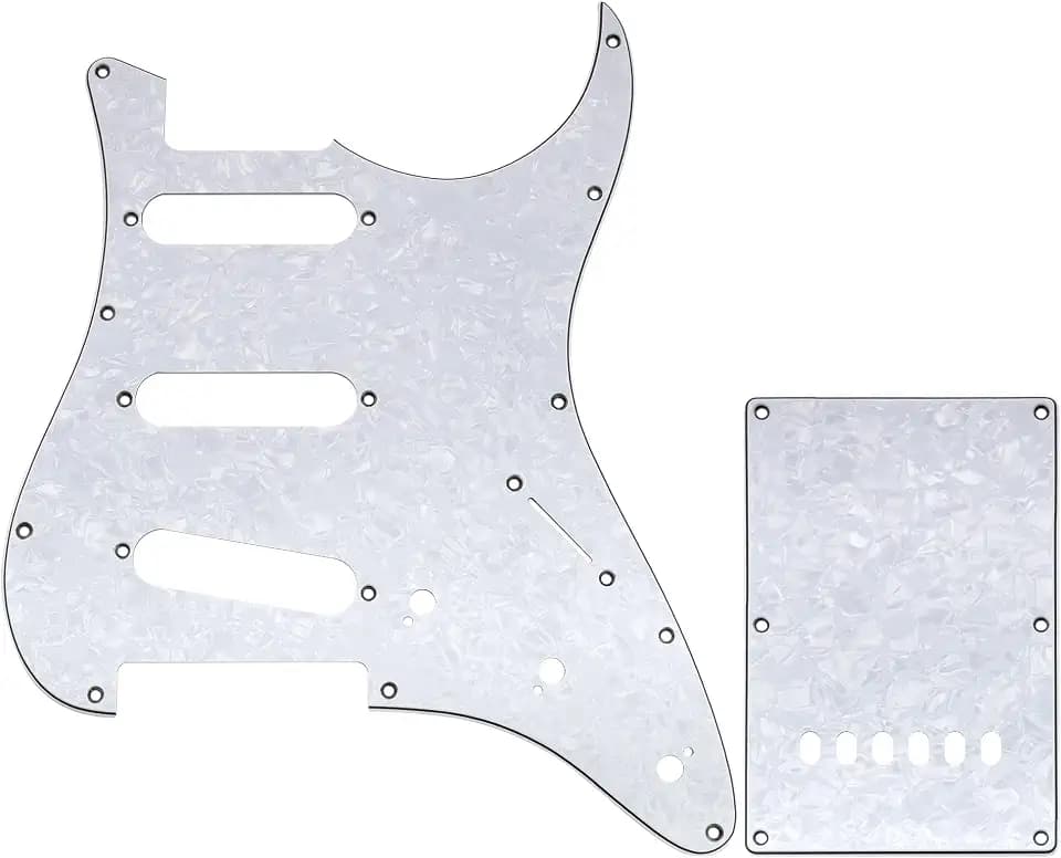 Musiclily Pro 10-Hole ST Guitar SSS Pickguard Backplate Set White Pearl
