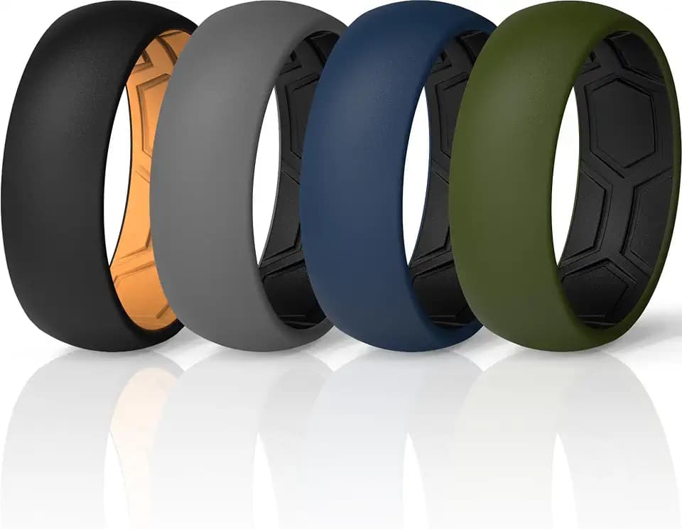 ThunderFit Men's Air Groove Silicone Rings, Breathable, 7.8mm Wide