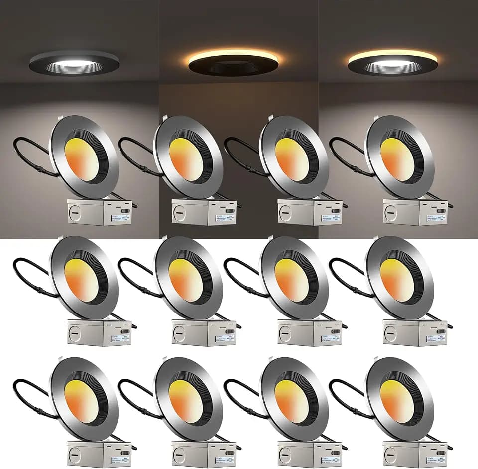 Lightdot 6 Inch LED Recessed with Night Light 1200LM 12W 120V Dimmable LED Downlight Lighting, 3000K/4000K/5000K Selectable Soft Sleep-Helpness Canless Lights - IC Rated 12 Pack