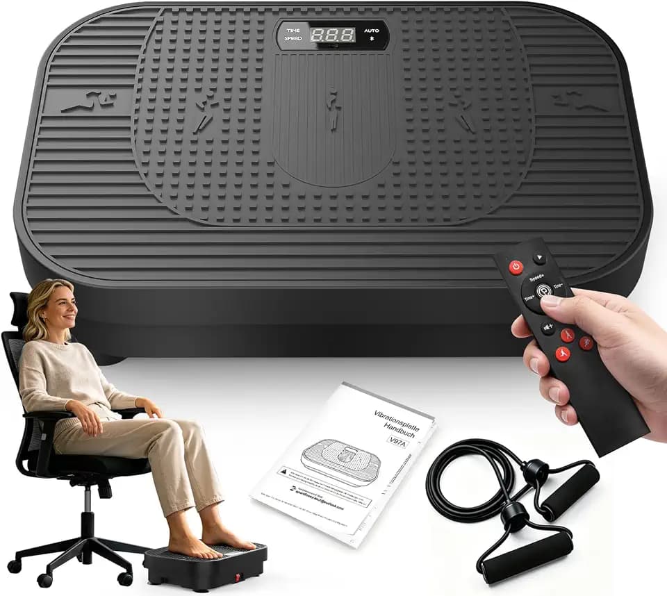 Neezee Vibrationsplatte, 200W 199 Stufen, Lymphdrainage Oberschenkeltrainer, Heim-Bauchmuskeltrainer mit Widerstandsbändern