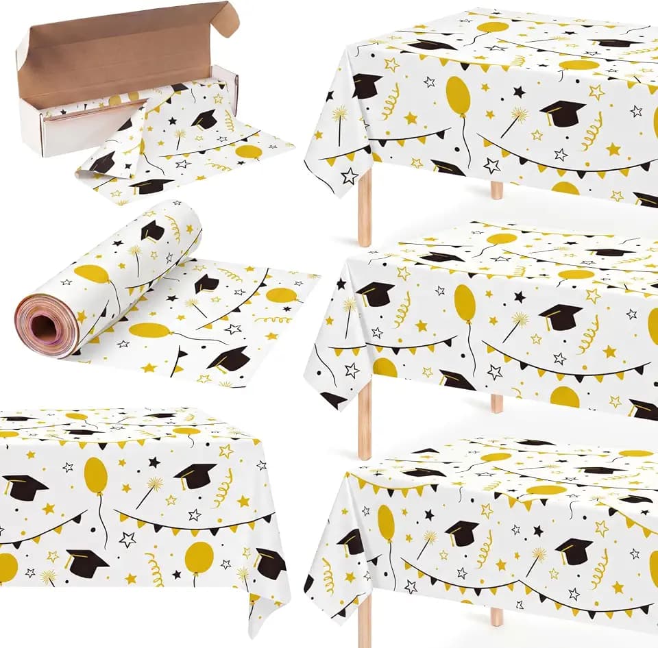 Tegeme 100 ft x 54 Inch Graduation Plastic Tablecloth Roll with Cutting Box