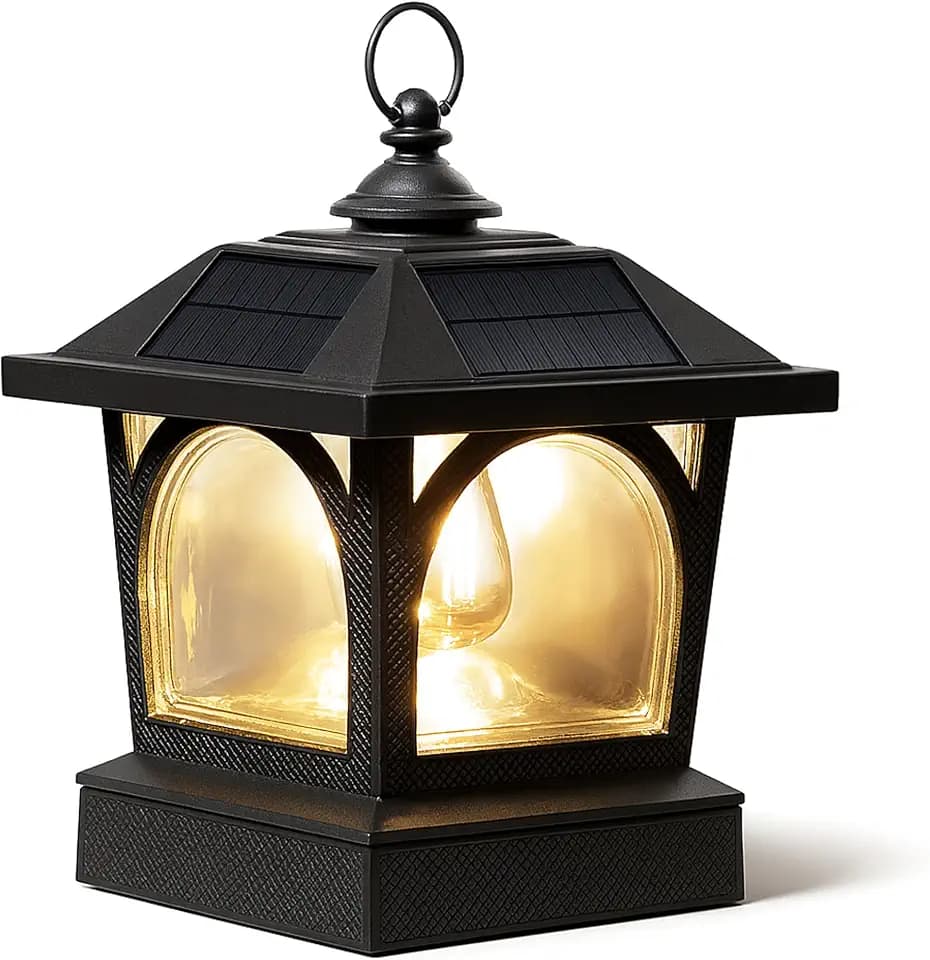Classy Caps Edison Solar Table Lantern & Post Cap - Fits 5x5, 5.25x5.25, 5.5x5.5, & 6x6 Deck & Fence Posts - Black Cast Aluminum - Edison-Style LED Bulb, Bright Warm Light - Heavy-Duty - Mod. #SLE758