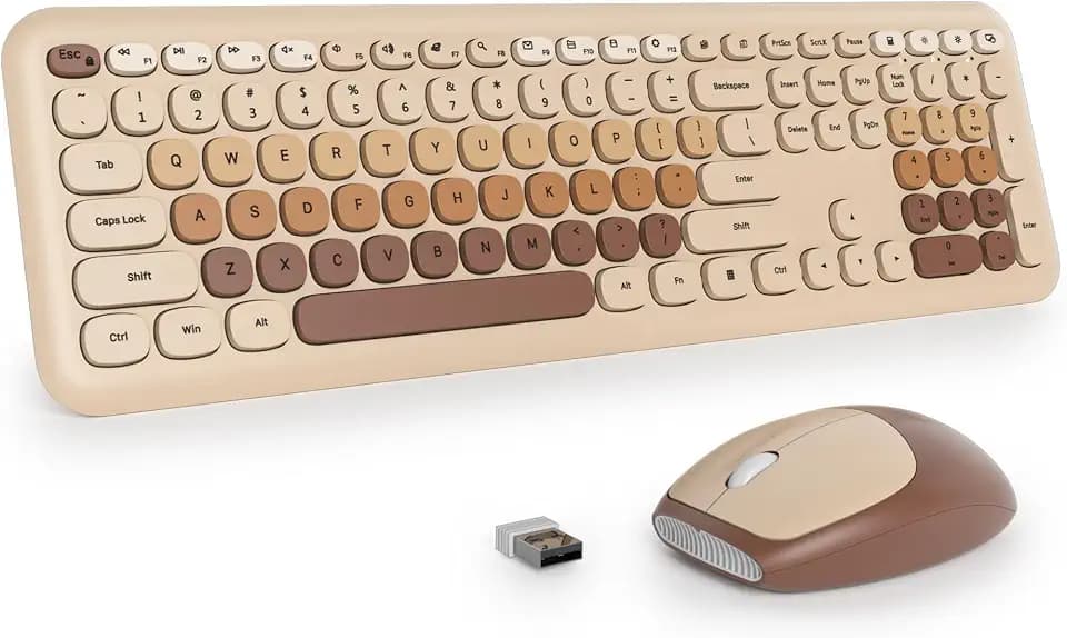 surmen Quiet Brown Keyboard and Mouse Wireless,Cute Neutral Keyboard,Coffee