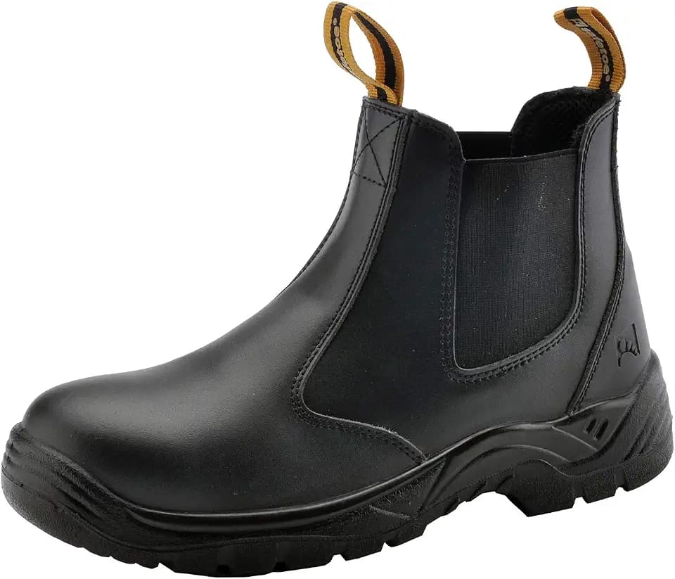 Mens Work Boots Steel Toe Chelsea Safety Boots Cow Leather Waterproof Lightweight Working Shoes