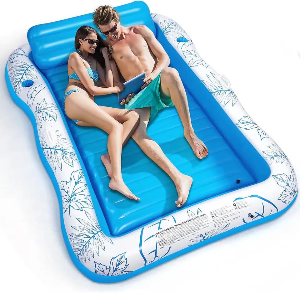 Inflatable Adult Pool Lounger Float - BAIAI Large Beach Sun Tanning Floats Raft Sunbathing Water Lounge Floaties Tub with Drink Holder - Blow Up River & Lake Suntan Floating Swimming Mattress Mat