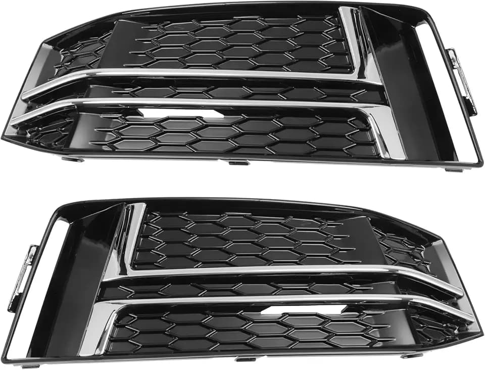 ACROPIX Fog Light Grill Front Lower Bumper Fog Light Cover Inserts for Audi A4 B9 S-Line S4 2016-2018 No.8W0807681F/8W0807682F Durable Front Left Right Black Silver Tone
