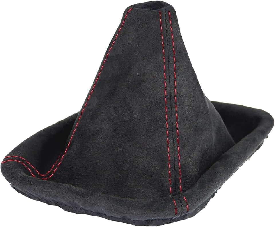 L & P Car Design Shift Boot Cover Faux Suede Compatible with BMW 3 Series e46 1998-2007 Manual Transmission (Black with red Stitch)