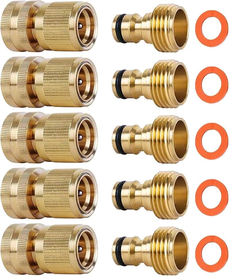 Hose Quick Connect, 3/4 Inch Brass Quick Connect Hose Fittings 5Set