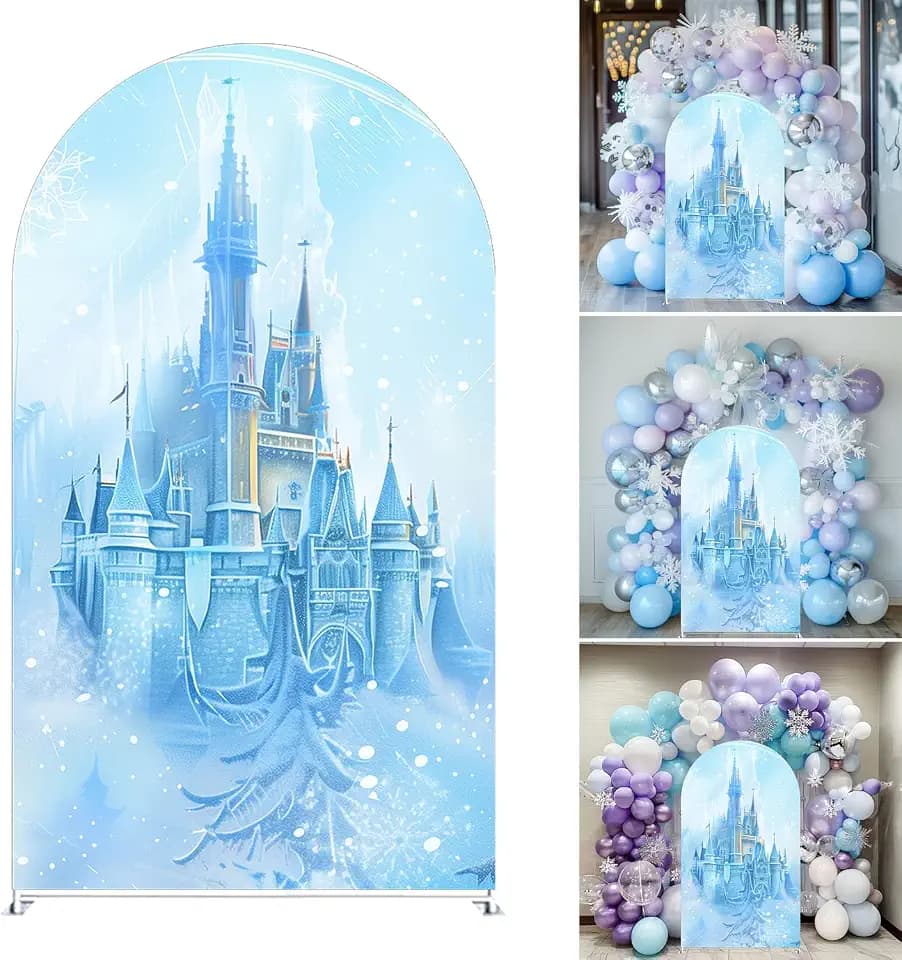 NIVIUS PHOTO Ice Castle Background Birthday Baby Shower Party Arch Backdrop Cover Semi Circular Top Bilayer Fabric Event Decoration Props (4x7.2ft(120x220cm),G-3482)
