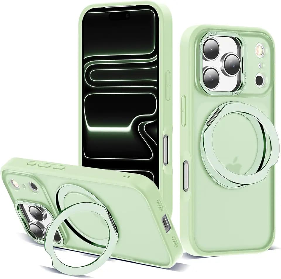 Magnetic for iPhone 17 Pro Case with 360° Spin Stand,Green