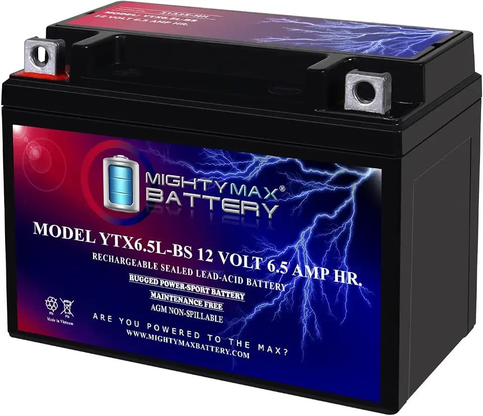 Mighty Max Battery YTX6.5L-BS - 12 Volt 6.5 AH, 70 CCA, Rechargeable Maintenance Free SLA AGM Motorcycle Battery