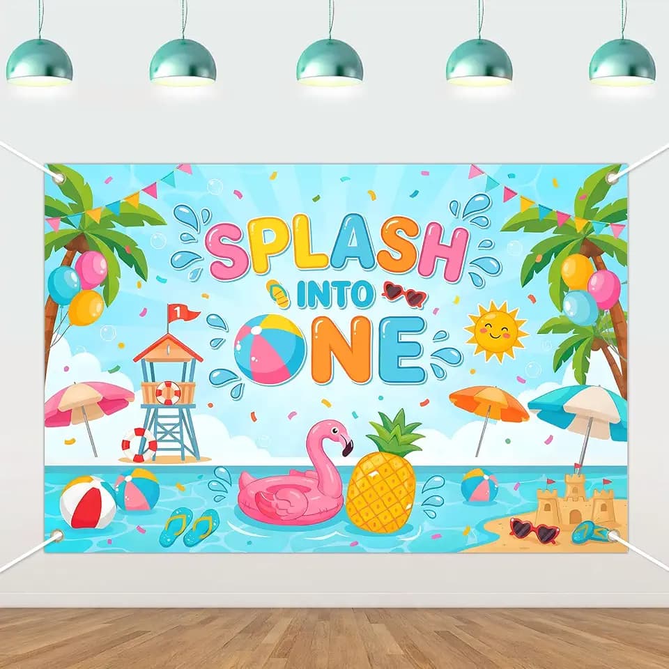 TWO WILD Splish Splash Birthday Decor Beach Pool Backdrop 4.9ft x 3.3ft