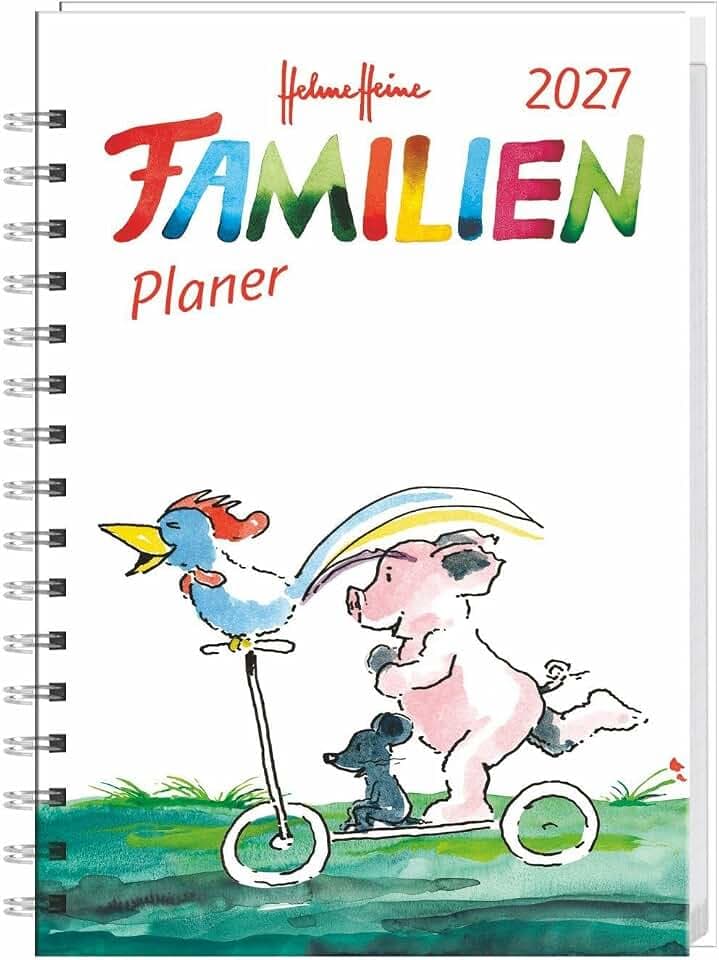 Helme Heine: Familienplaner-Buch A5 2027: Familienkalender mit 5 Spalten. Liebevoll illustrierter Buch-Kalender mit Einstecktasche und Schulferien. Terminplaner mit 160 Seiten.
