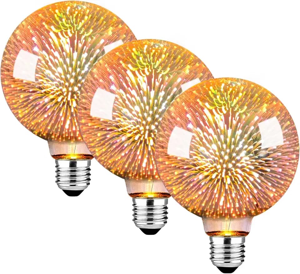 Edison Vintage Glühbirne E27, E27 LED Vintage Glühbirne mit 3D-Feuerwerk-Effekt G80 3W Retro Birne Glasgehäuse Dekorativ für Wohnzimmer,Café & Bar-3 Stück
