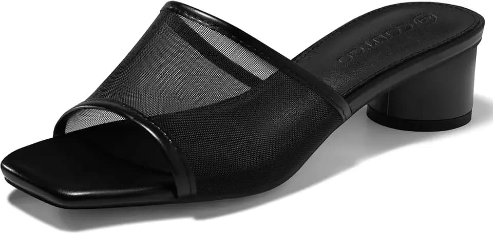 Coutgo Women's Square Open Toe Chunky Heel Slide Sandals