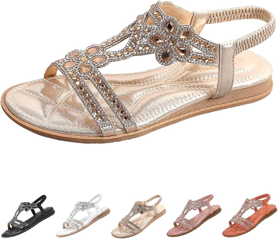 Women's Open Toe Bling Rhinestones Dressy Flat Sandals