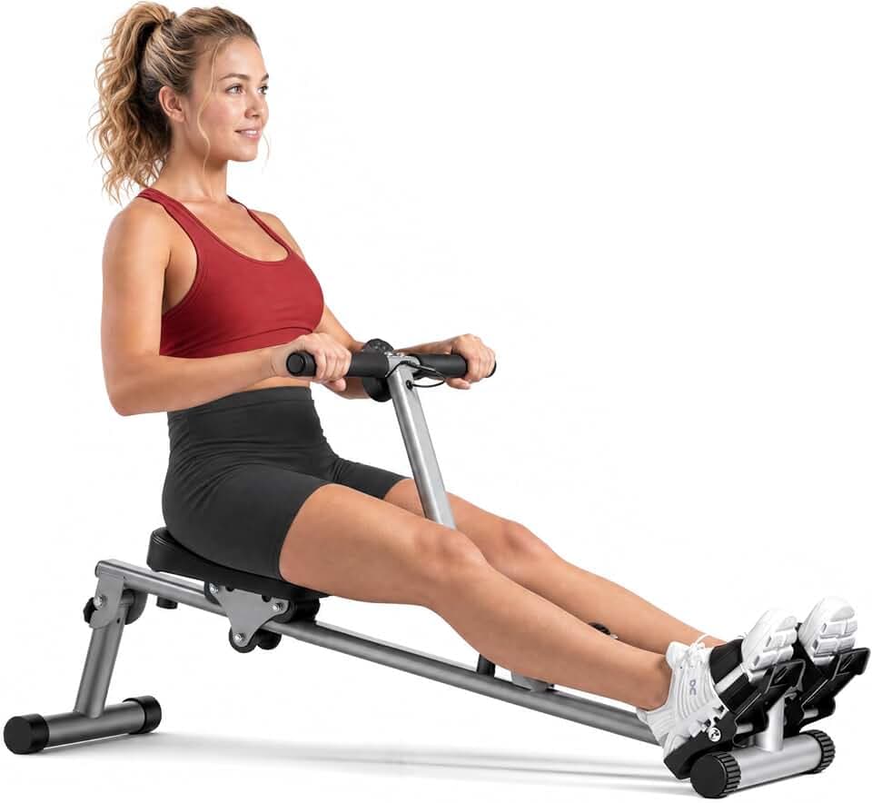 Sunny Health & Fitness Smart Kompaktes Hydraulisches Rudergerät, 12 Stufen | Ganzkörper-Cardio, Kostenlose SunnyFit App, Gelenkschonend, Leicht und Tragbar, Leise & Flüssig, Einfache Montage