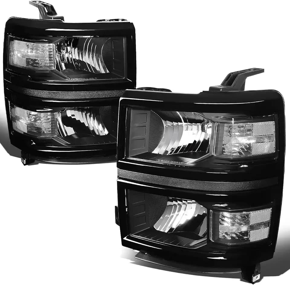 DNA MOTORING Black Housing Headlights Compatible with 2014-2015 Silverado 1500, HL-OH-CSIL14-BK-CL1