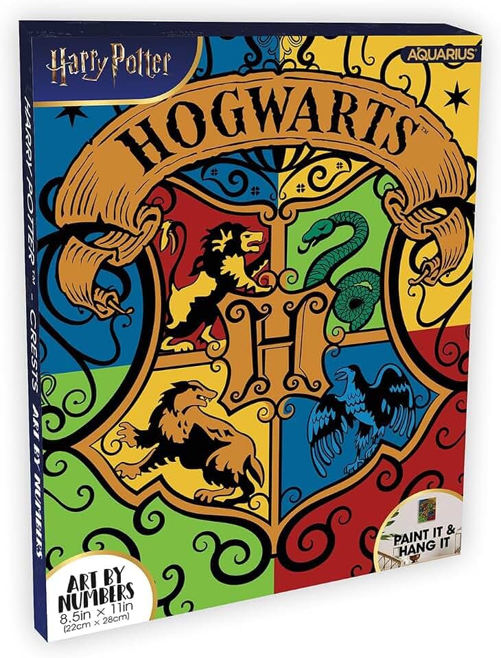 AQUARIUS Harry Potter Hogwarts Crest Paint by Numbers Kit, 8.5 x 11 Canvas Art Set for Adults, Kids, Collectors & Fans Officially Licensed Home Decor