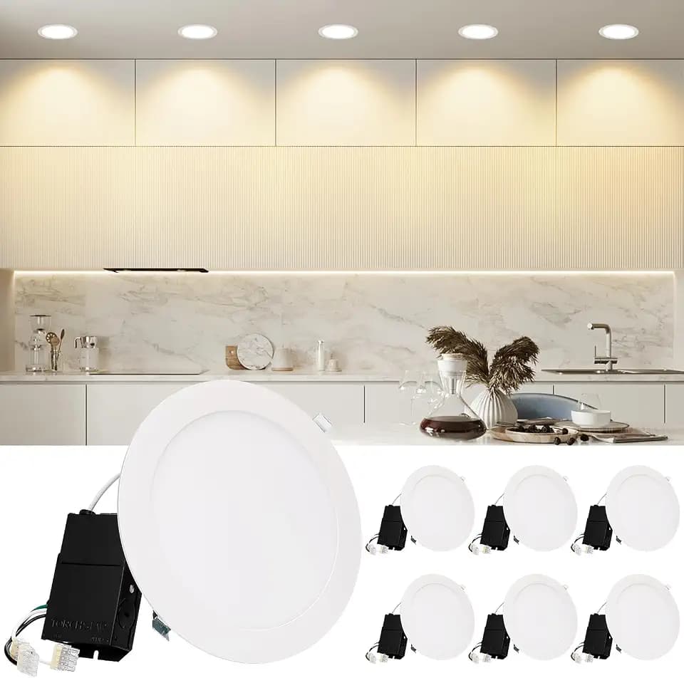 TORCHSTAR 6-Pack 8 Inch Ultra-Thin LED Recessed Ceiling Light, 3000K, CRI90