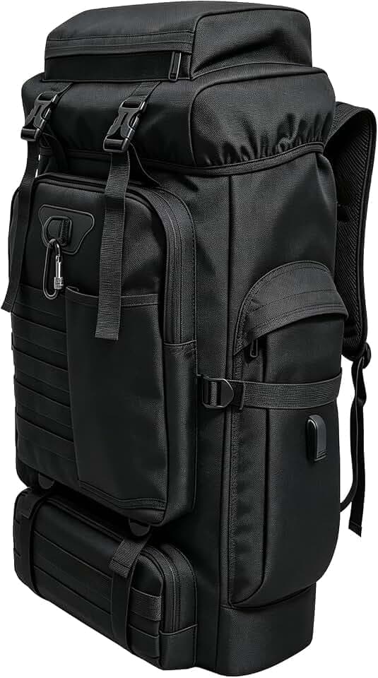 80L Hiking Backpack Camping Rucksack, 80 liters Large Capacity Outdoor Knapsack Travel Climbing Mountaineering Carry On Backpack Bag, Trekking Backpacking for Men Women, Black