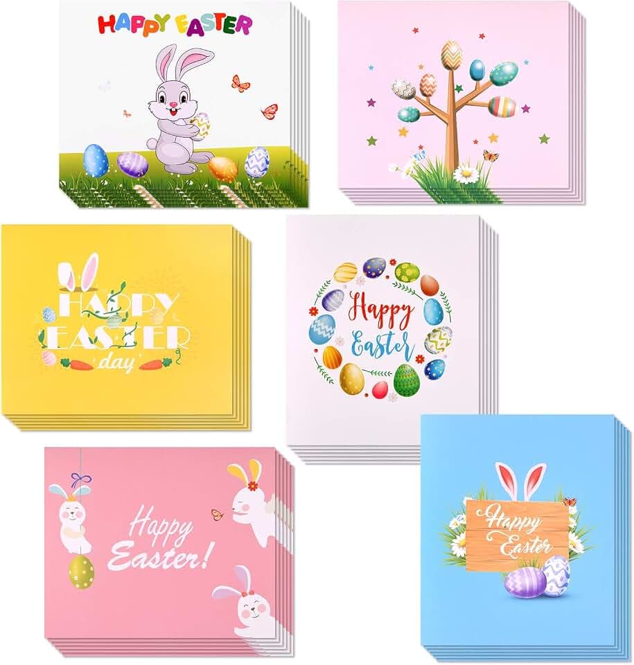 TUPARKA 36 Stück Frohe Ostern Karten Osterhase Osterei Ostern Hase Design Ostern Grußkarten mit 36 ​​Umschlägen und Aufkleber für Kinder