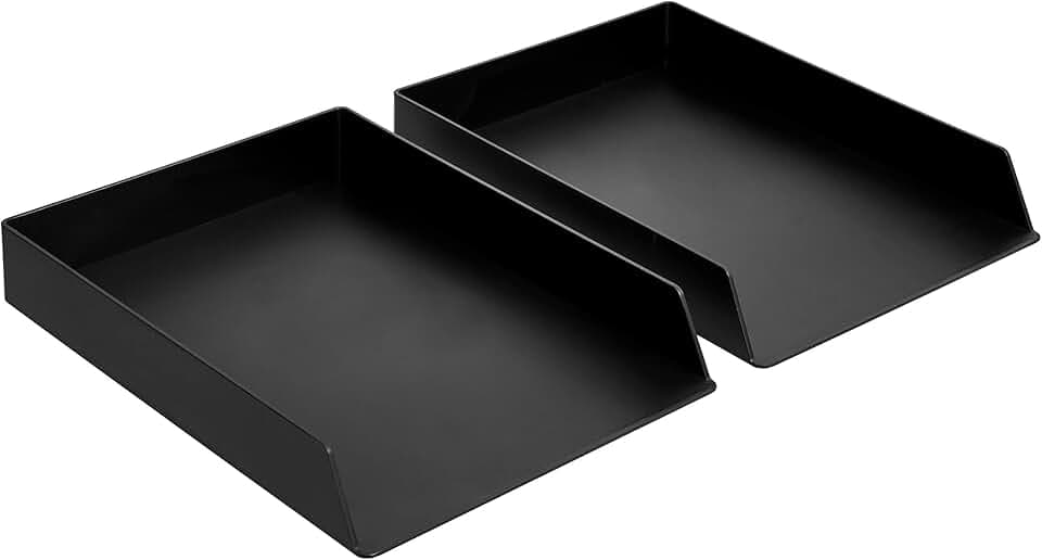 Amazon Basics Kunststoff-Organizer, Briefablage, Rechteckig, 2 Stück, 24.6 x 5.6 x 33 cm, Schwarz