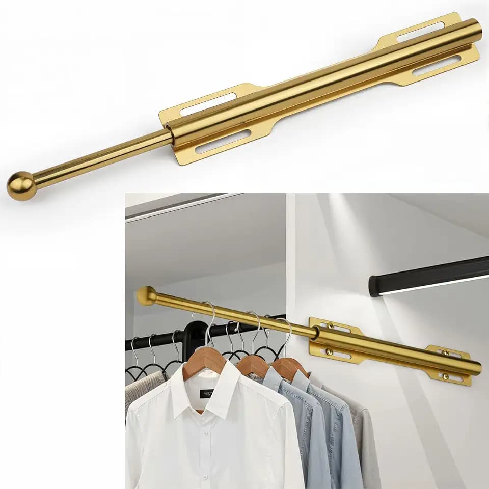 Valet Rod for Closet Pull Out, Rod for Bedroom Laundry Room Bathroom, Brushed Gold