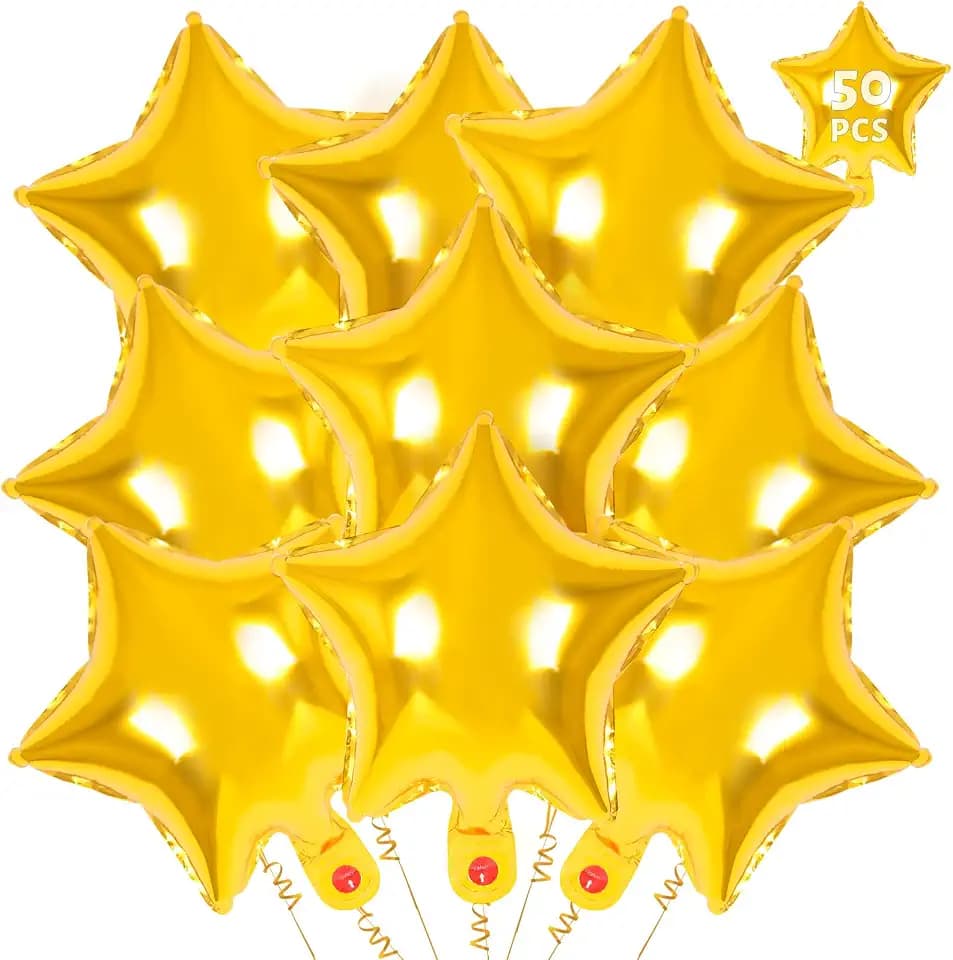 50 Pcs Star Balloons,10 Inch Gold Star Foil Balloons,Stars Shaped Balloon Mylar Helium Balloon for Birthday Party Anniversary Wedding Baby Shower Decorations (10inch-gold)