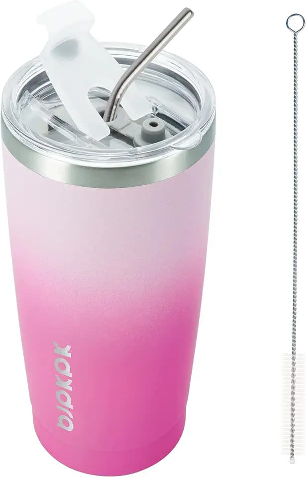 BJPKPK 600 ml Becher mit Deckel und Strohhalm Isolierter Reise Kaffeebecher