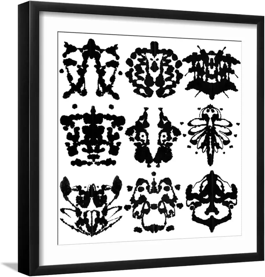 ART.COM Wall Premium Giclee Print Nine Rorschach Test on Black Frame by akova, 21" x 21"