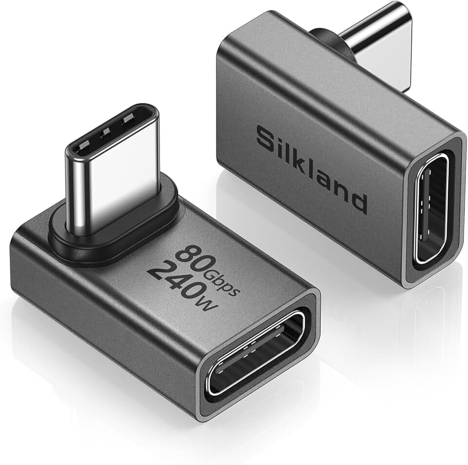 Silkland 80Gbps USB C 90 Degree Right Angle Adapter 2 Pack 16K 240W USB4