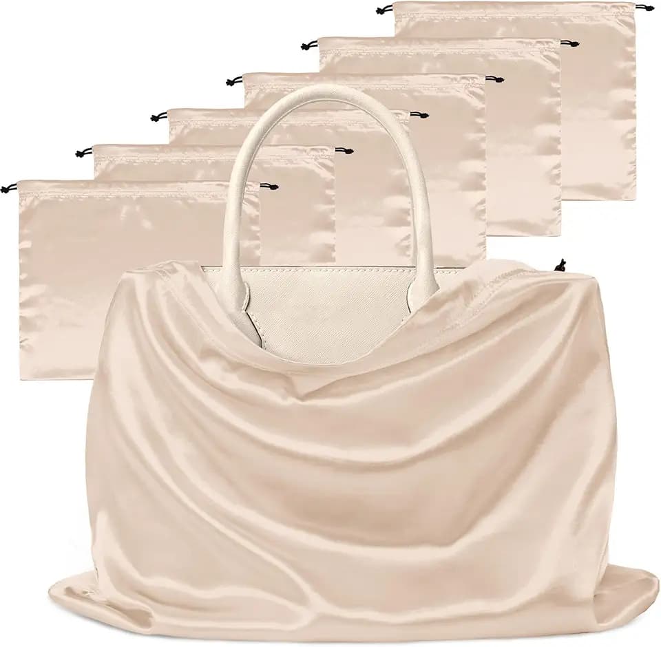Manyshofu Beige Satin Dust Bags, 7 Pack Drawstring Storage 23.6x19.6