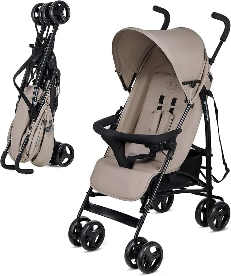 Kinderkraft TIK Kinderwagen, Liegebuggy, Sportwagen, Leicht - 6,5kg, Drehbare Vorderräder, Verstellbarer Griff, Stufenlose Einstellung der Rückenlehne, Schnelles Zusammenklappen, bis zu 17kg, Beige