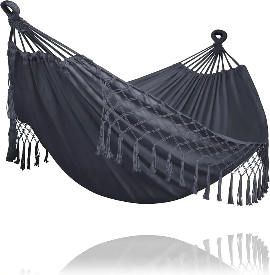 SUNCREAT Hammocks Outdoor Camping Double Hammock with Tassel, Dark Gray