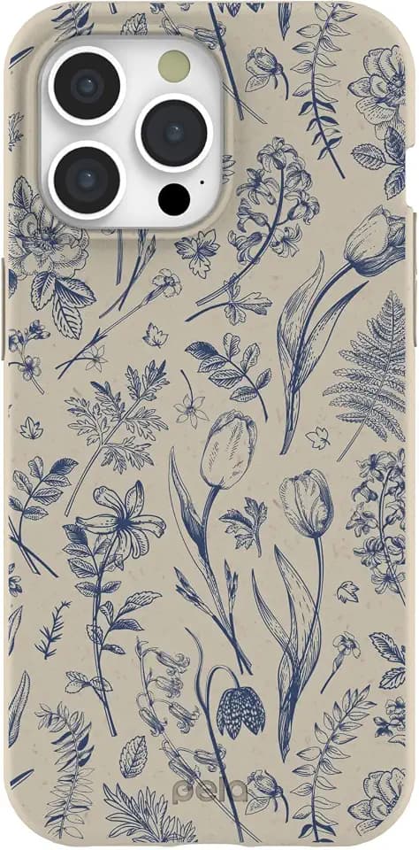 Pela | Phone Case Compatible with iPhone 15 Pro Max | Limited Edition | Supports Wireless Charging | Cute Eco Friendly | Indigo Bouquet